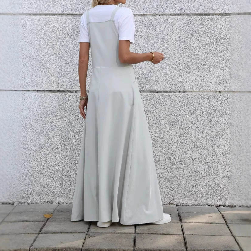 Women's Sleeveless High-Waist Pleated Midi Dress with Pockets