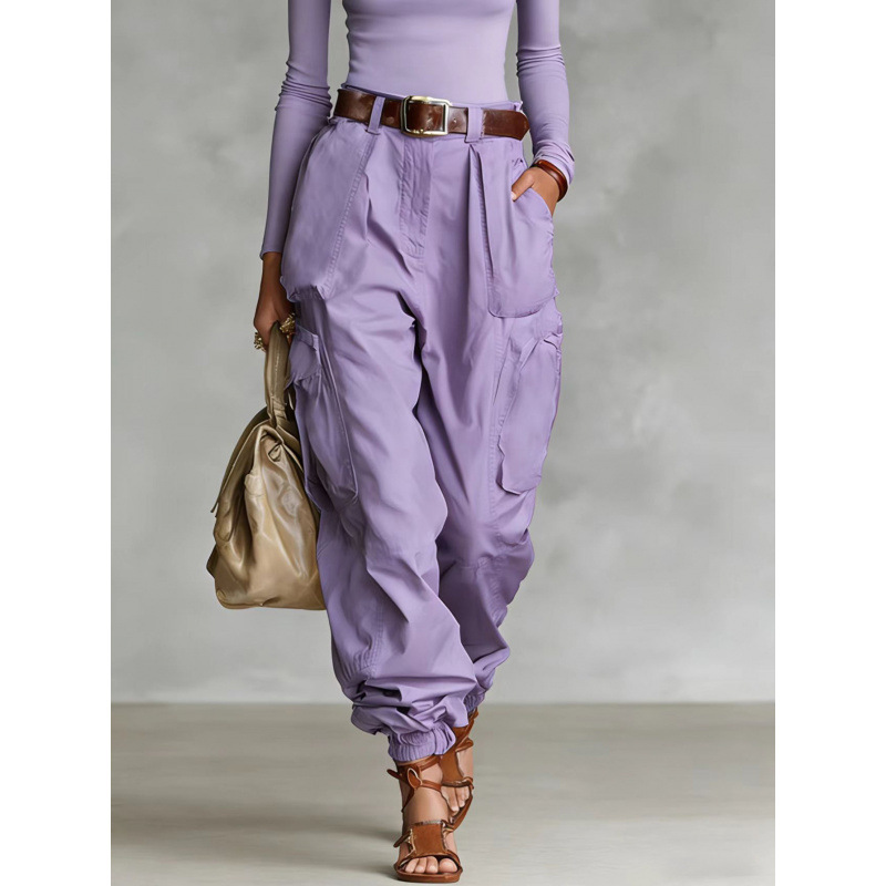 High-Waisted Wide-Leg Cargo Pants for Women, Loose Streetwear, Non-Stretch