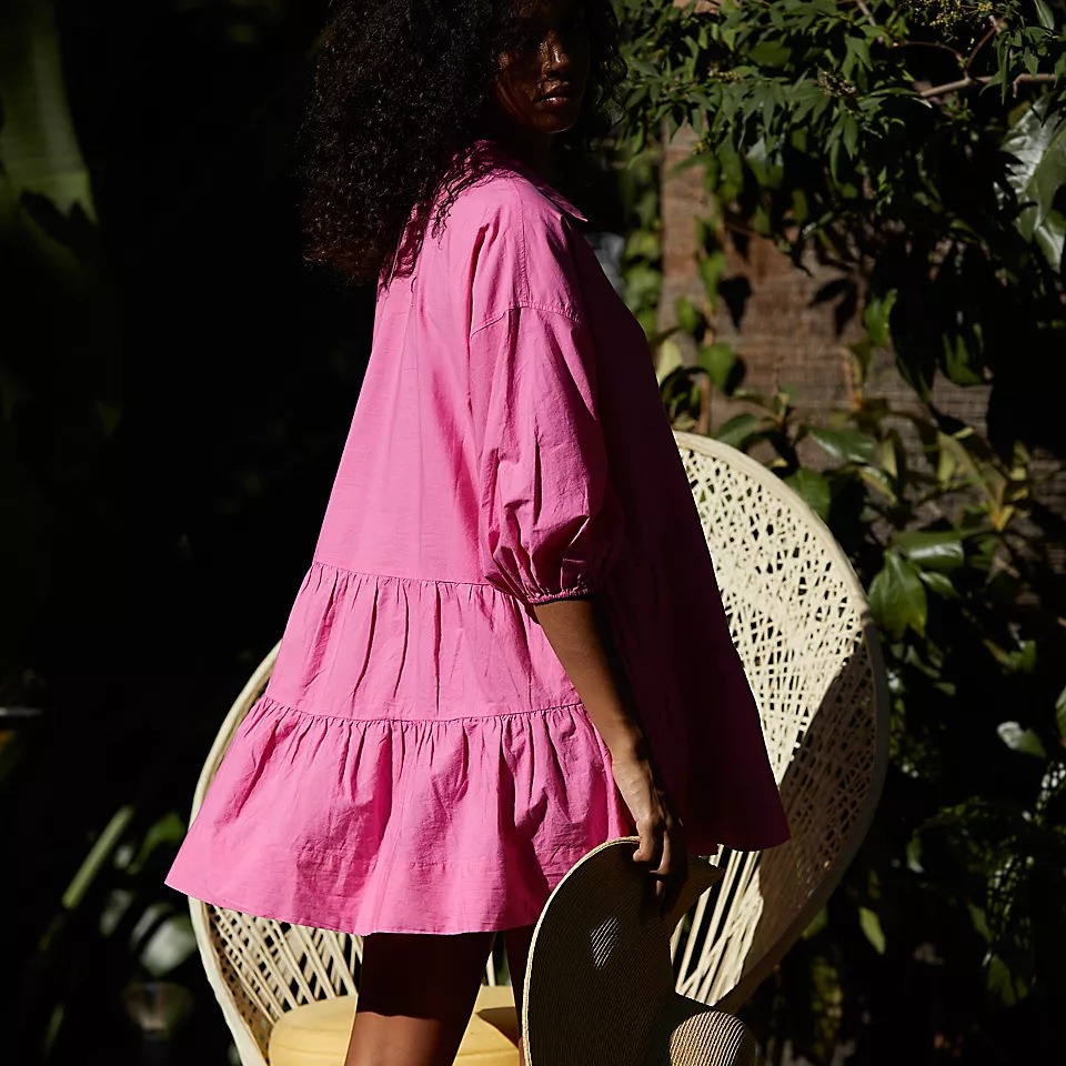 Solid Color Half-Sleeve Collared Shirt Dress