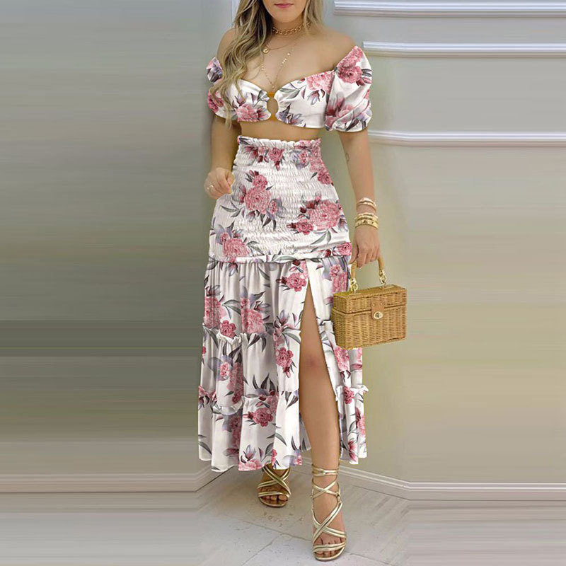 Floral Print Sleeveless Vest and High-Waist Midi Skirt Two-Piece Set