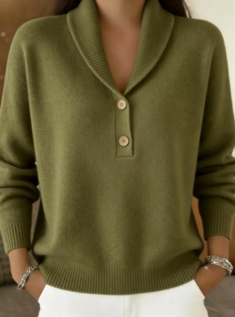 Soft Skin-Friendly Shawl Collar Knit Sweater Women's Two-Button Half-Open Neck Loose Solid Pullover