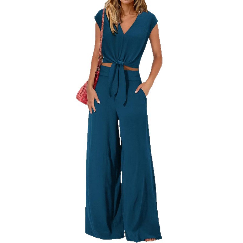Women's Summer Wide-Leg Pants Set with Off-Shoulder Top