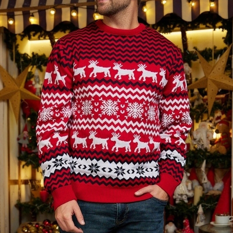 Snowflake Christmas Sweater Crewneck Knit Couple Matching Holiday Pullover