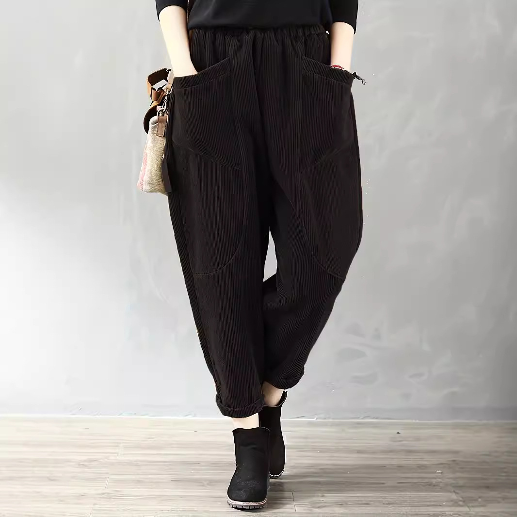 Women's Corduroy Elastic Waist Wide Leg Pants Plus Size