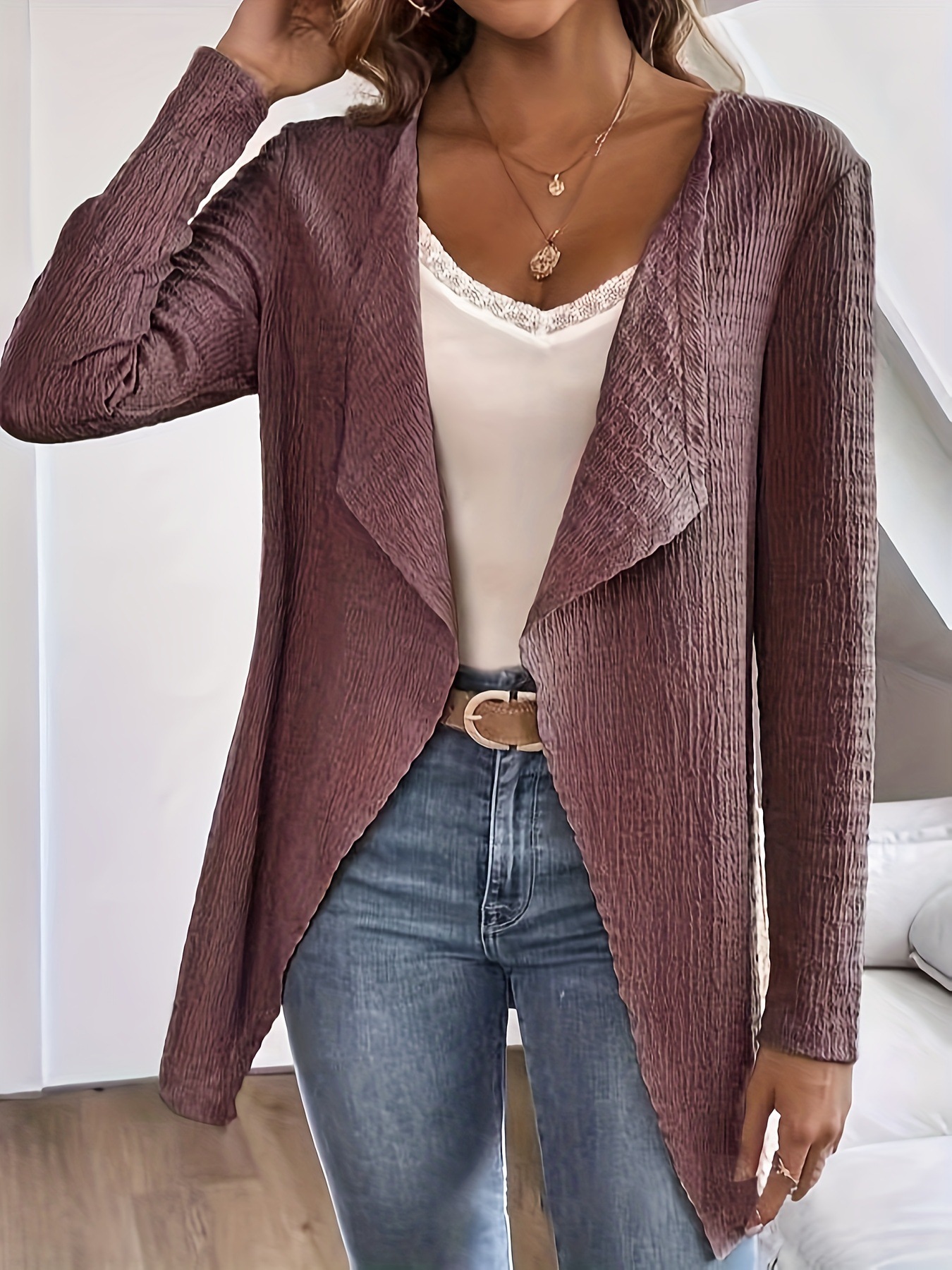 Women's Long Sleeve Solid Color Loose Knit Cardigan