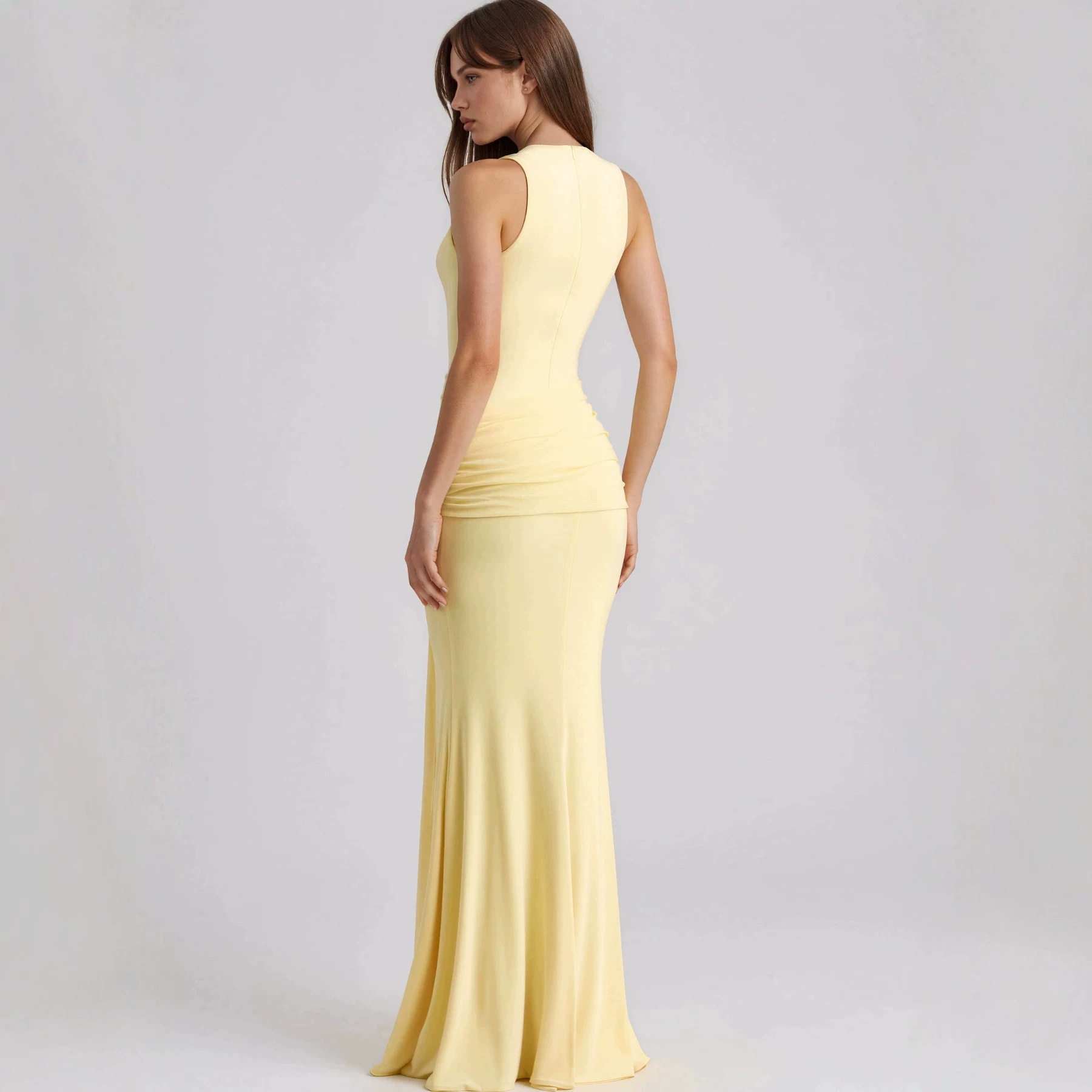 Off-Shoulder Sleeveless Mermaid Maxi Dress Ruched Waist Slimming Evening Gown