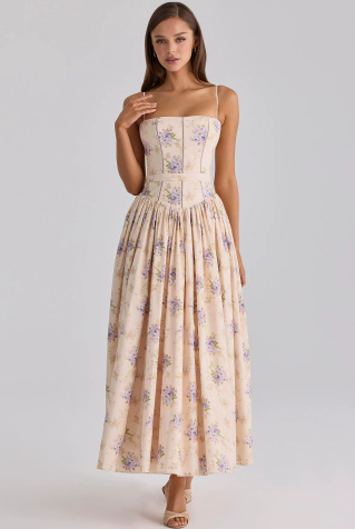 Floral Sleeveless Slip Dress Slimming Elegant Midi Dress for Women