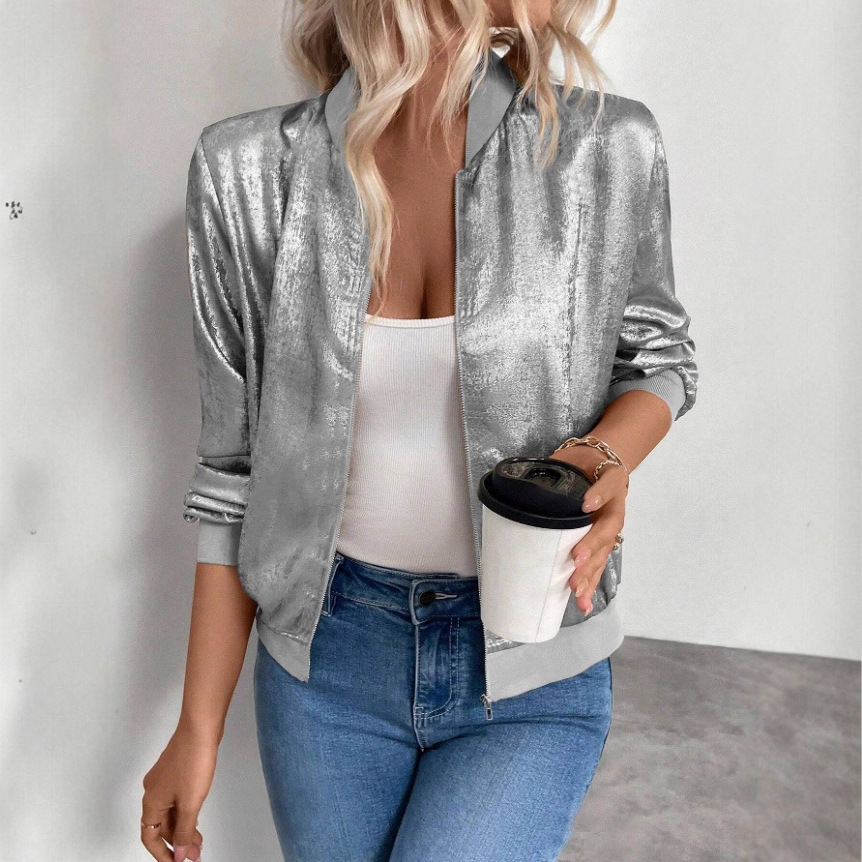 Solid Color Spliced Zip-Up Slim Fit Casual Jacket