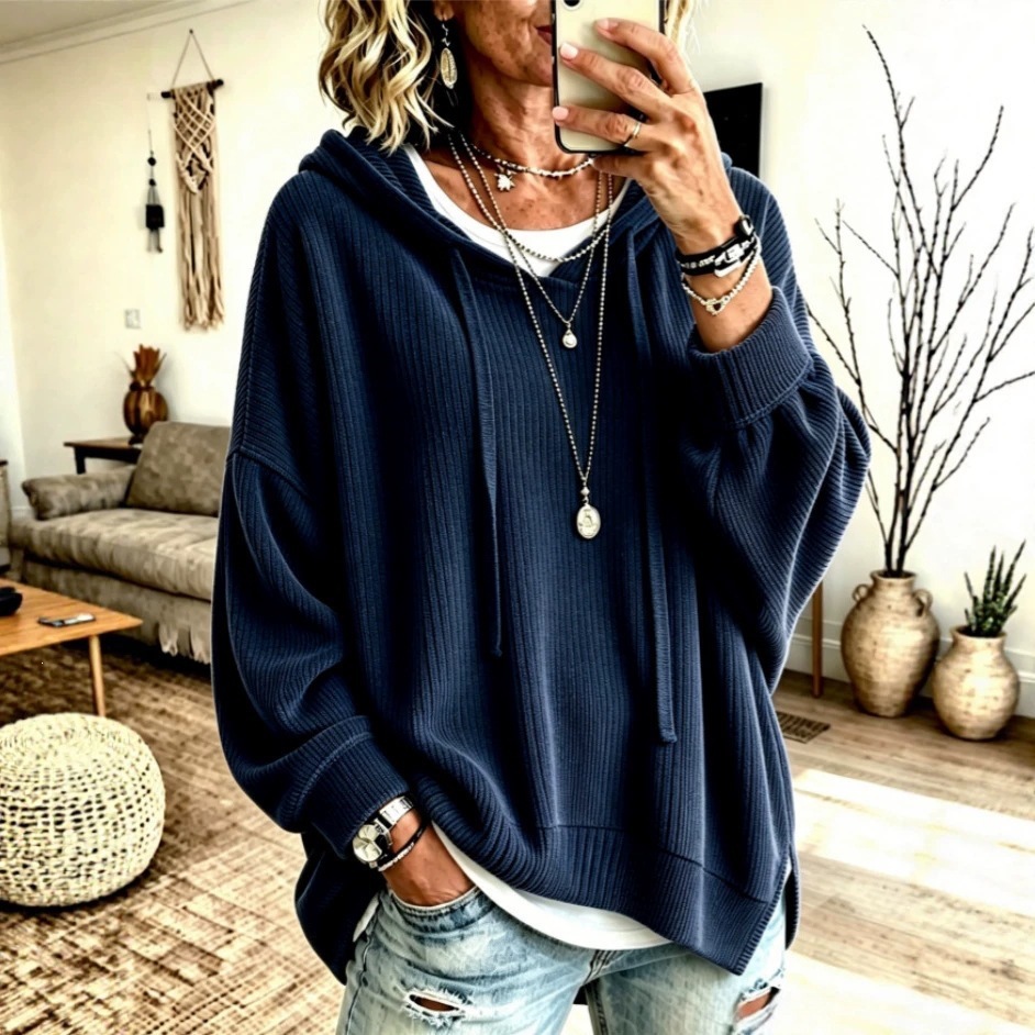 2026 Women's Knit Hooded Drawstring Sweatshirt Jacket Casual Loose Fit for Europe & America Cross-border Amazon Independent Site