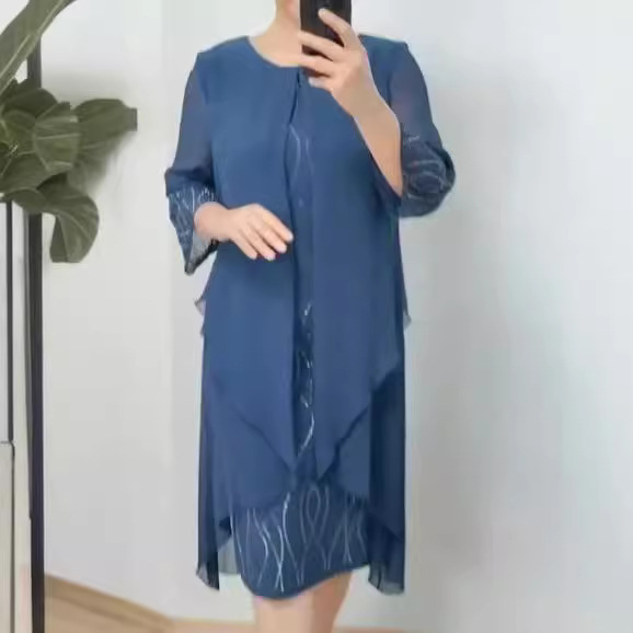 Women's Chiffon Spliced Bodycon Midi Dress Geometric Pattern