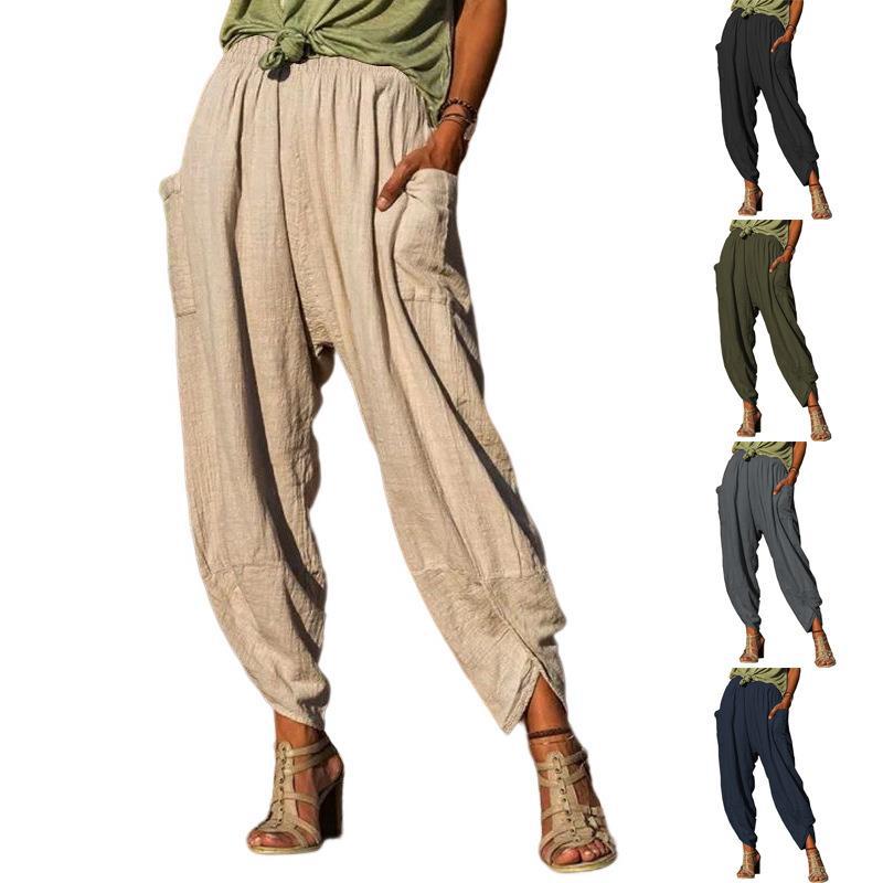 Women's Casual Cotton-Linen Harem Pants Loose Bohemian Long Pants