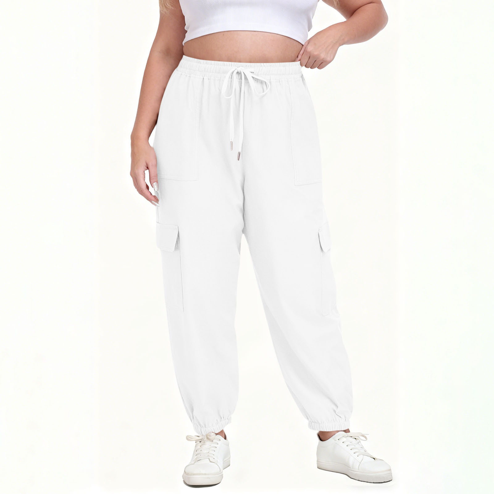 Relaxed Drawstring Solid Color Pants with Four Pockets
