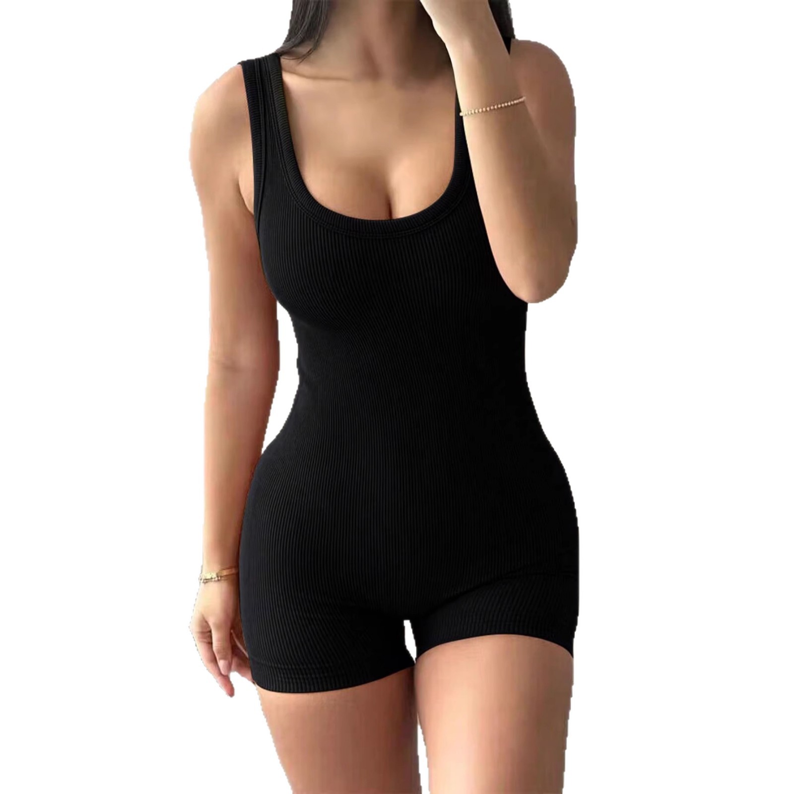 Women's Slimming Waist Yoga Bodysuit Shorts Solid Color Sleeveless