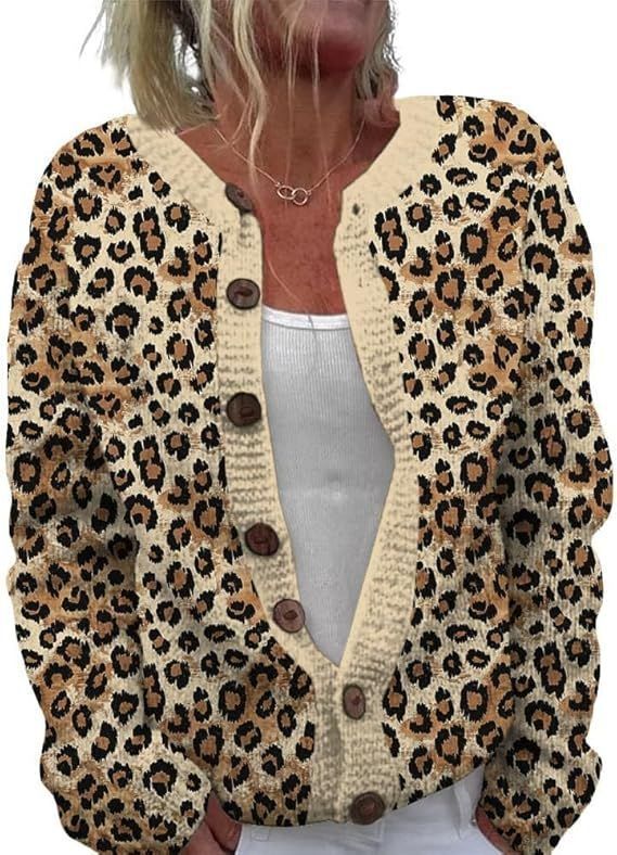 Women's Heart Print Button Cardigan Sweater