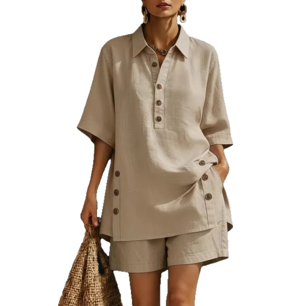Women's Short Sleeve Shirt and Loose Pants Two-Piece Set