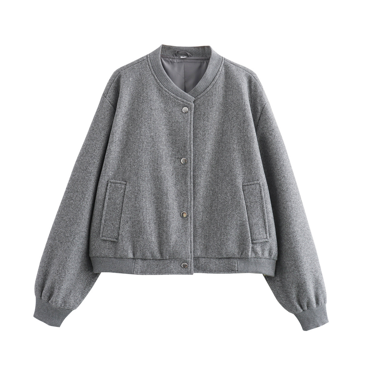 Women's Soft Tweed Jacket Round Neck Long Sleeve Button Front