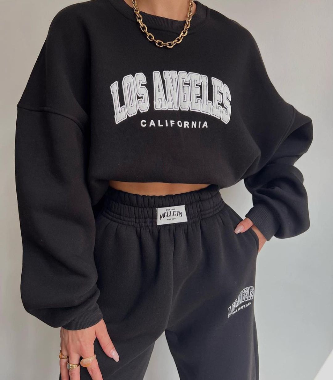 Women's Casual Print Fleece-Lined Sweatshirt and Pants Set