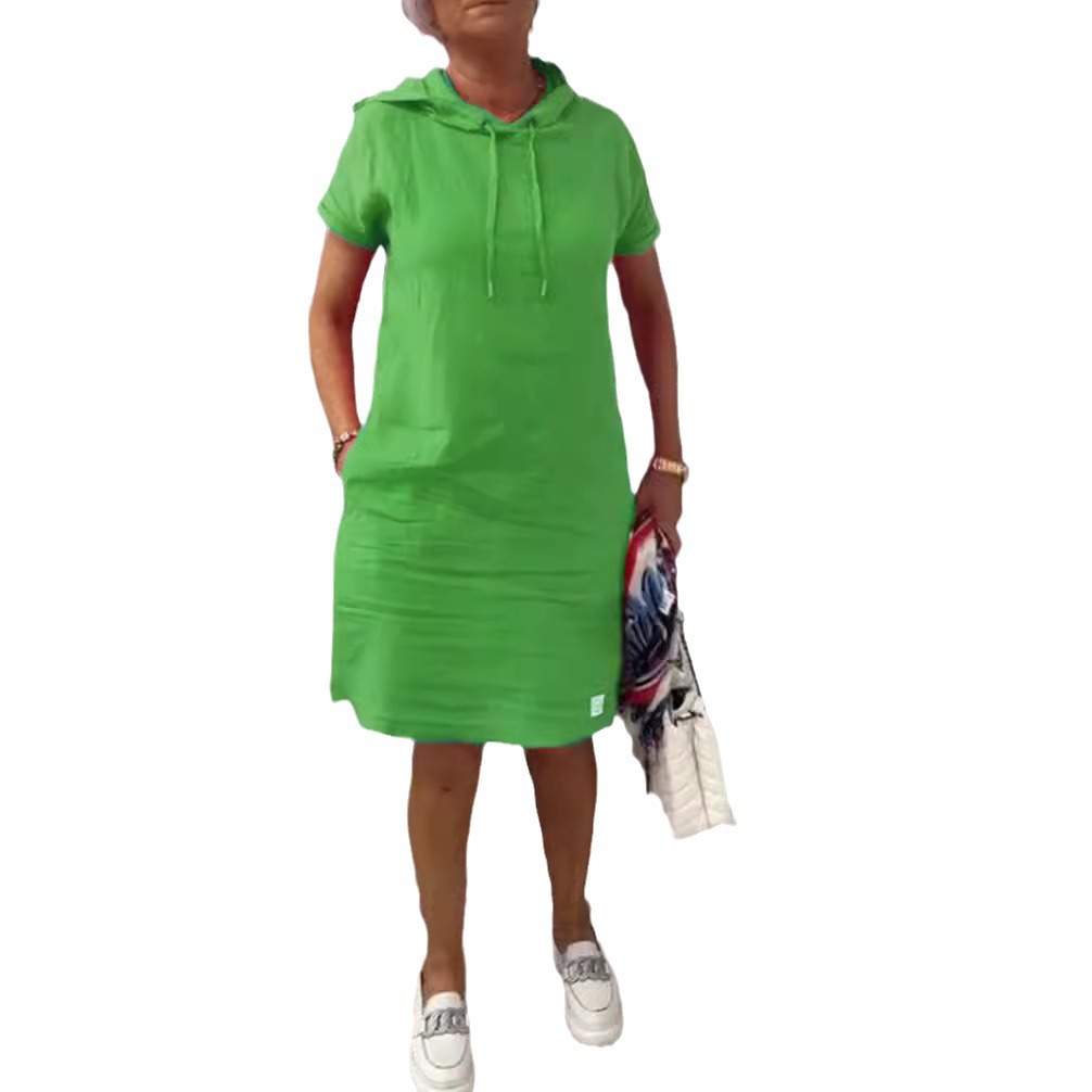 Women's Casual Solid Short Sleeve Hooded Pocket Dress