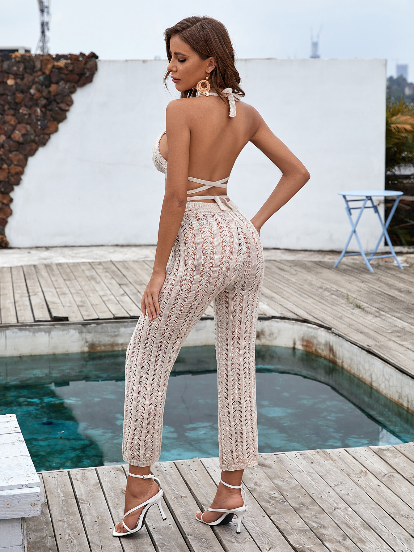 Cutout Bikini Set with Top and Pants Sexy Lace-Up Two-Piece Swimwear for Women