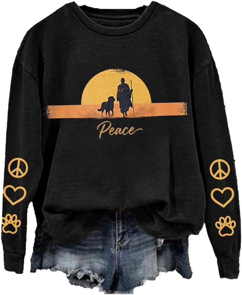 Women's Light and Peace Walking Print Crewneck Sweatshirt