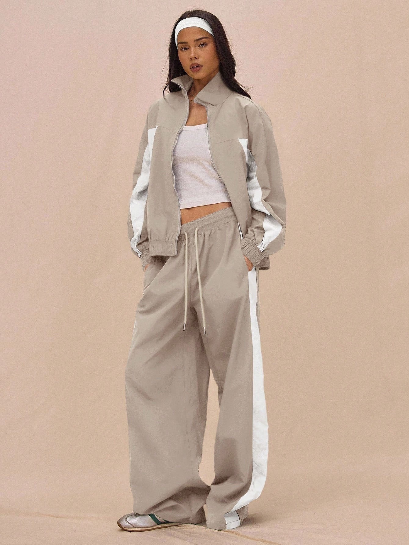 Striped Zip Jacket and Tie-Waist Pants Set