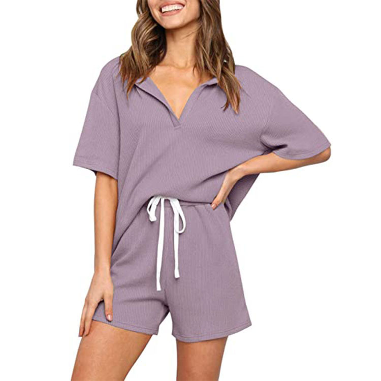 Women's Solid Color Short Sleeve Two-Piece Set Casual Loungewear
