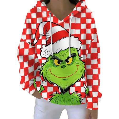 Women's Plaid Christmas Grinch Print Hoodie