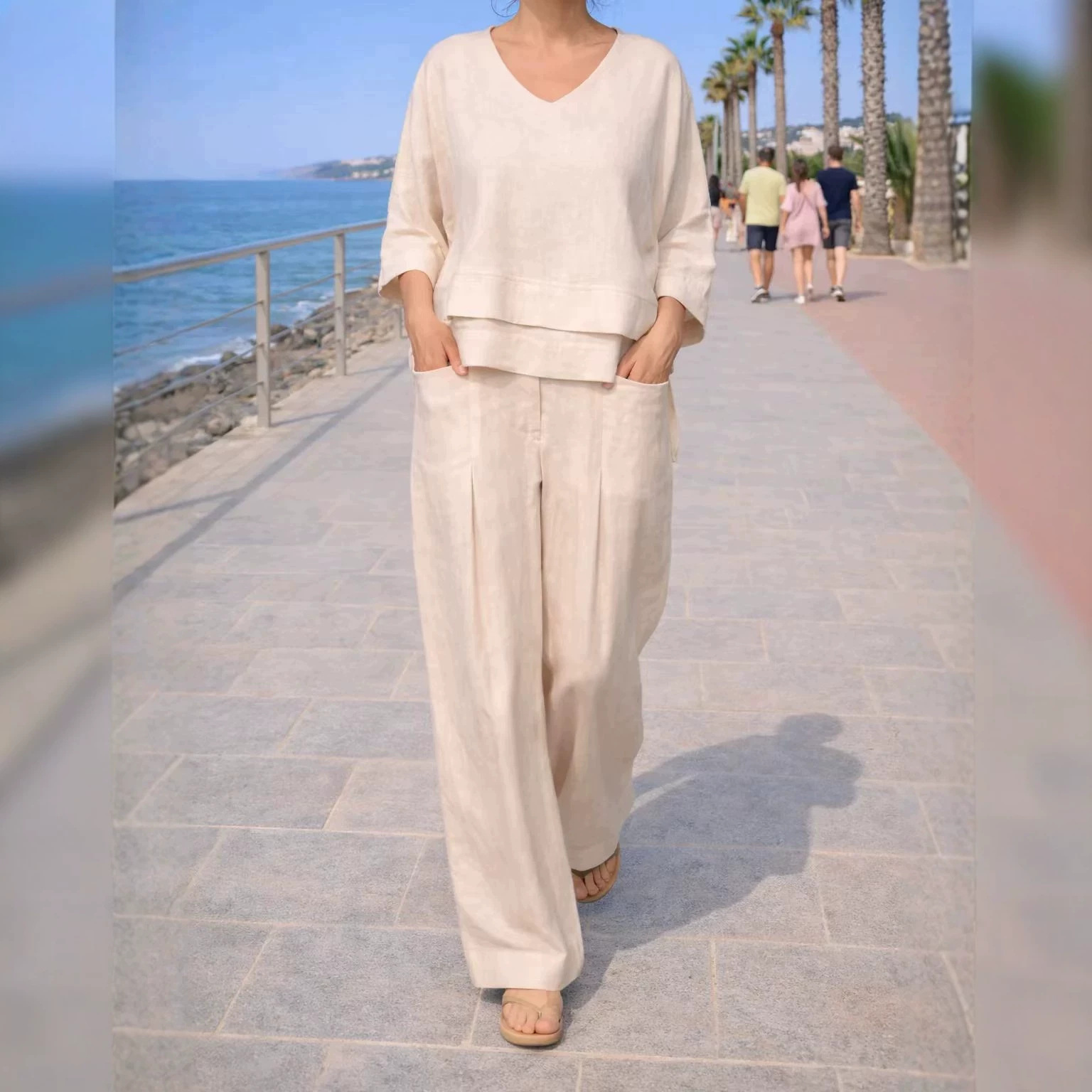 Solid Color Crewneck Long Sleeve Top and Straight Leg Pocket Pants Two-Piece Set