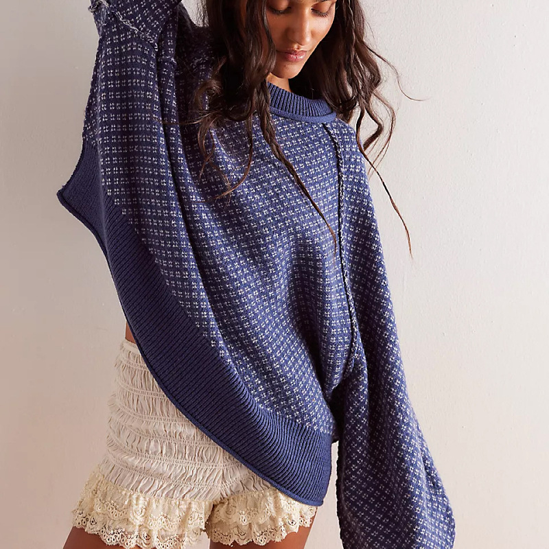 Women's Long Sleeve Jacquard Crewneck Pullover Sweater