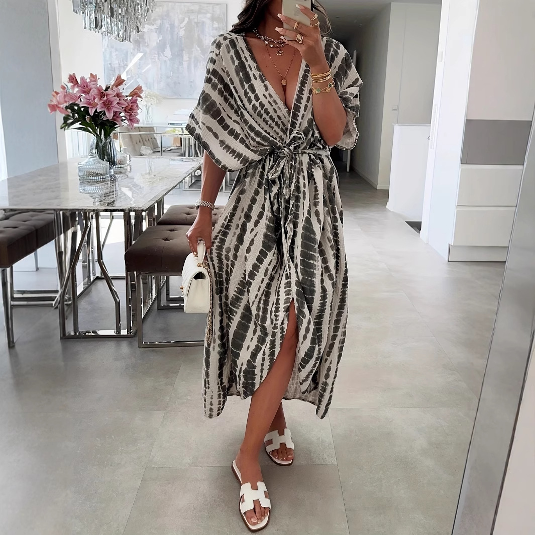 Tie-Dye Print Beach Cover-Up Long Robe Dress