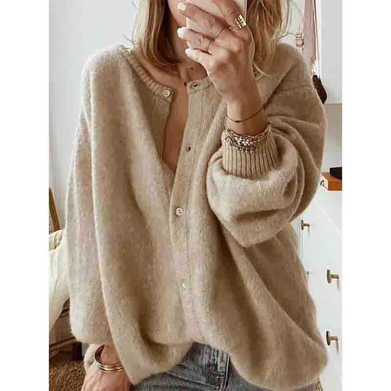 Women's Lantern Sleeve Knit Cardigan Sweater Plus Size