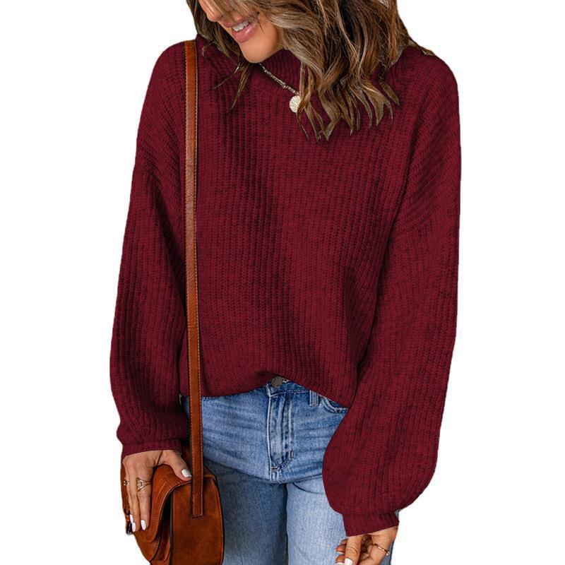 Women's Mock Neck Solid Color Loose Pullover Sweater