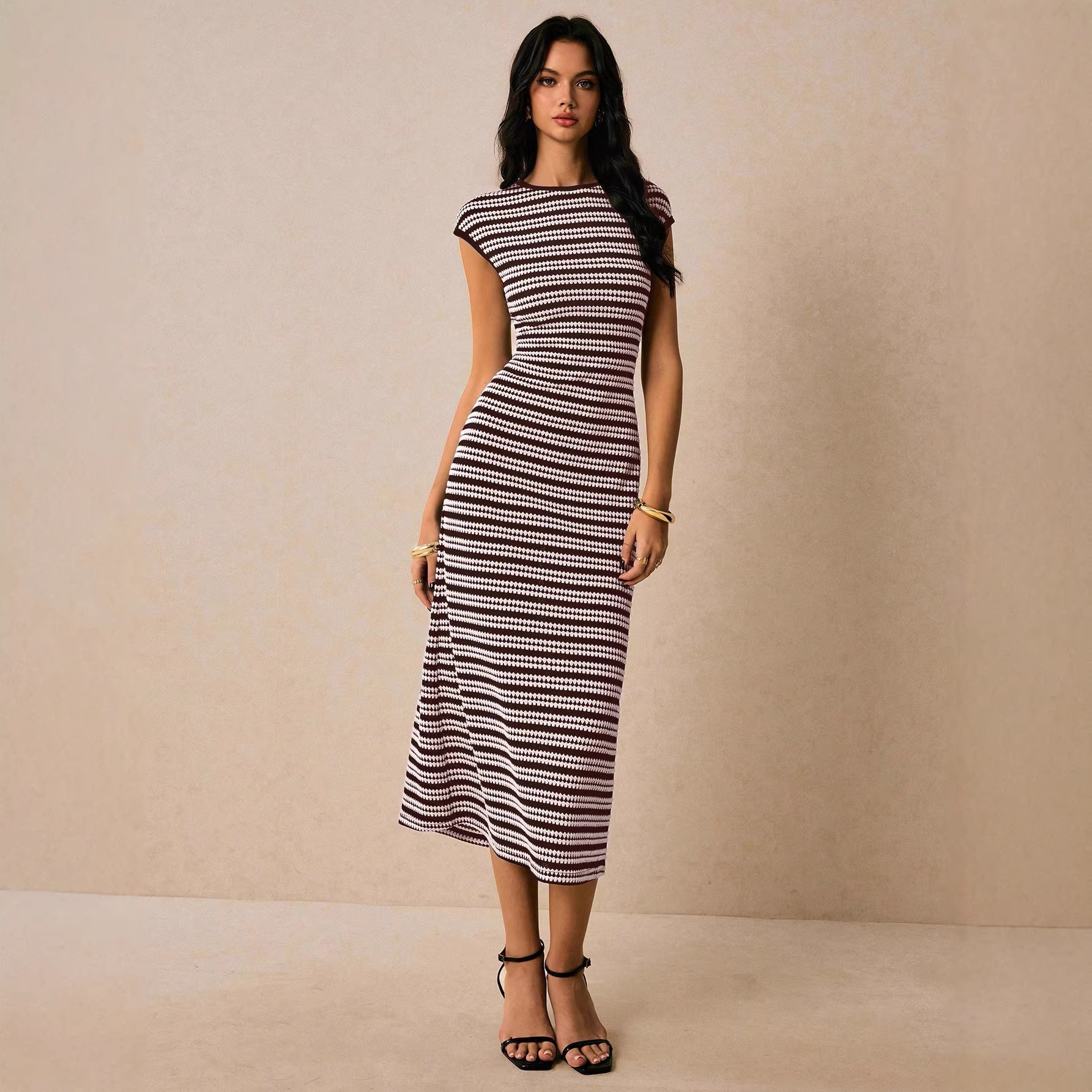 Colorblock Striped Short Sleeve Long Casual Dress
