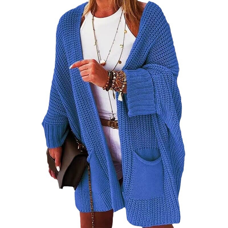 Women's Hooded Open-Front Knit Cardigan, Loose Mid-Length, Acrylic Blend