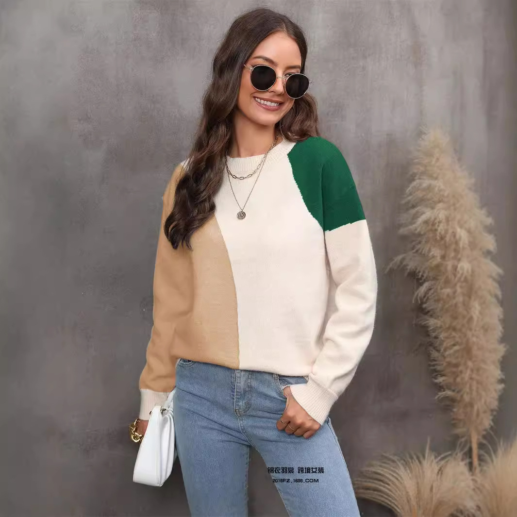 Colorblock Knit Pullover Sweater Slim Fit Women's