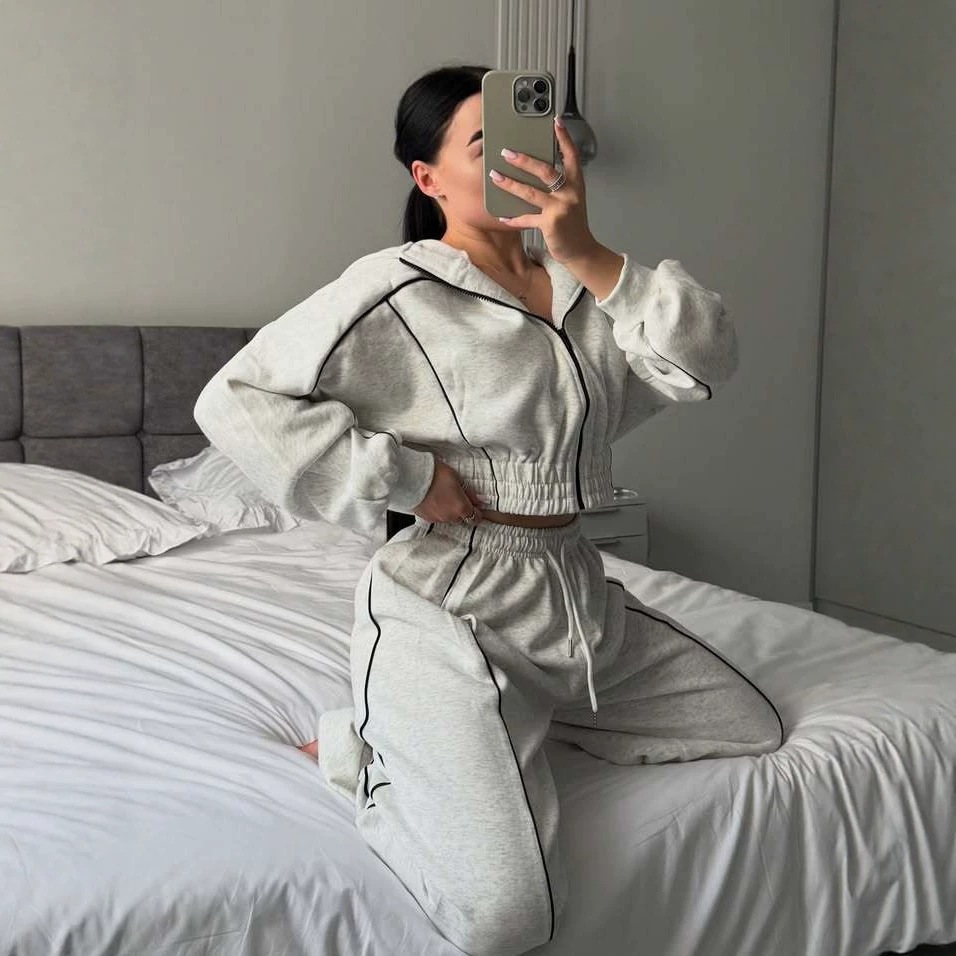Women's Colorblock Hoodie & Wide-Leg Pants Two-Piece Set