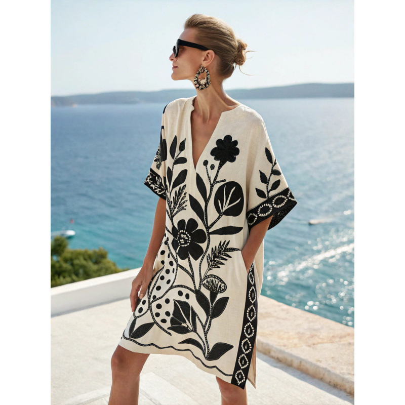 Women's Floral Print Ruched Short Sleeve Midi Dress