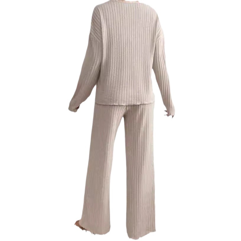 Women's Ribbed Brushed V-Neck Long Sleeve Loungewear Set