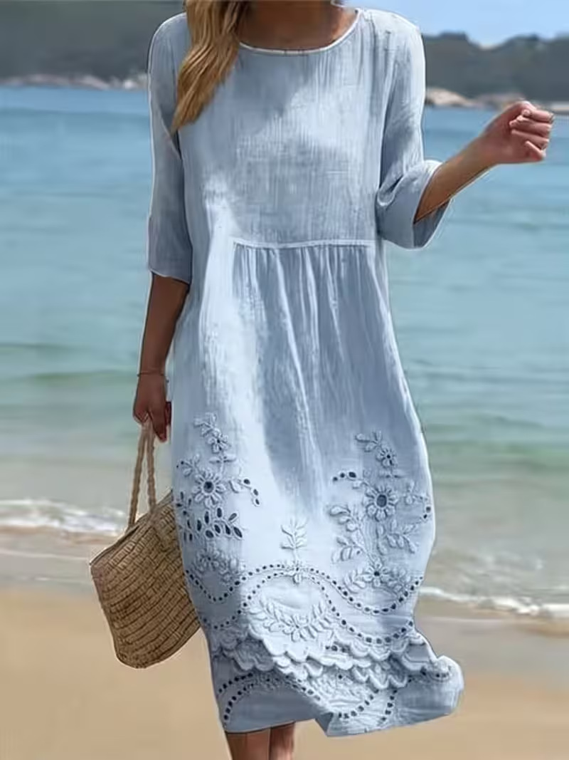Women's Floral Print Pleated Midi Dress Round Neck Half Sleeve