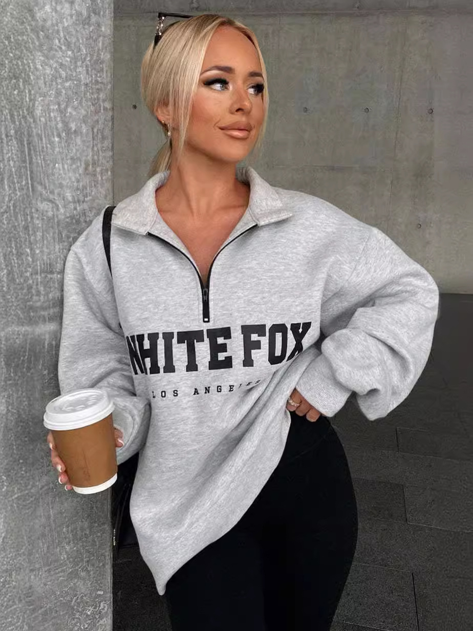 Casual Half-Zip Print Long-Sleeve Pullover Hoodie