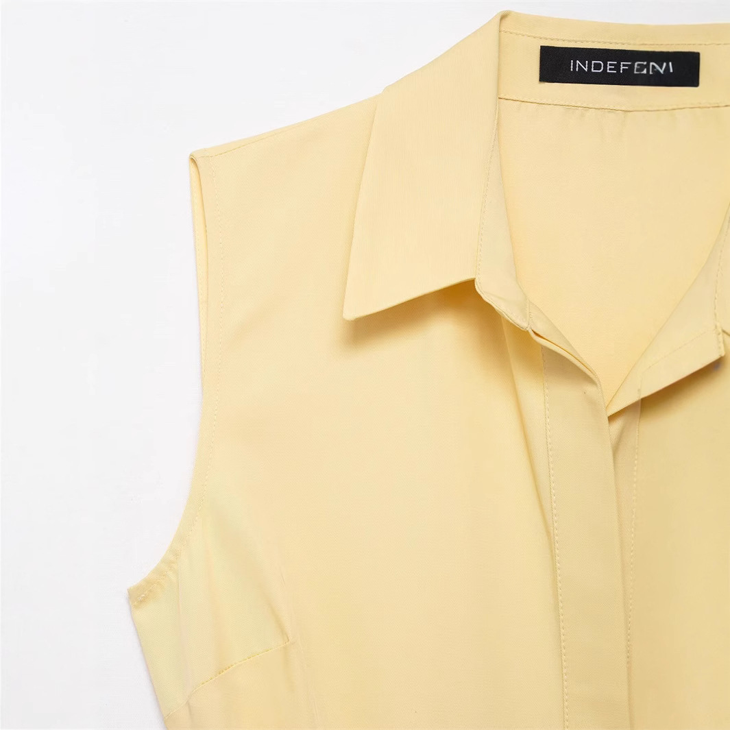 Belted Shirt Dress Long Sleeveless Mesh Polyester