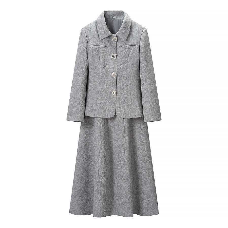 Women's Waist-Cinching Blazer and Midi Skirt Set