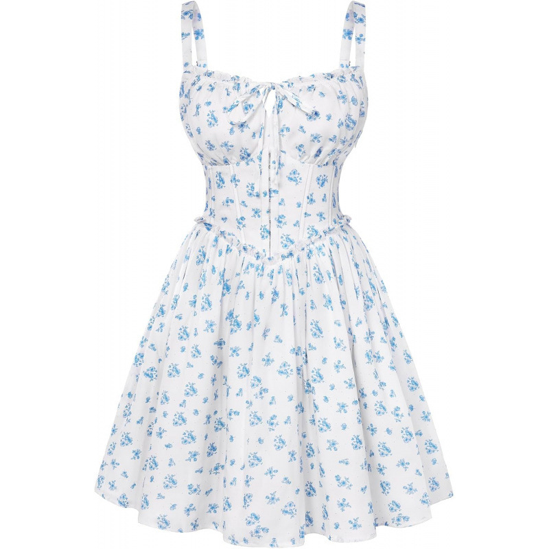 Elegant Floral Midi Dress Women's Slimming A-Line Sleeveless