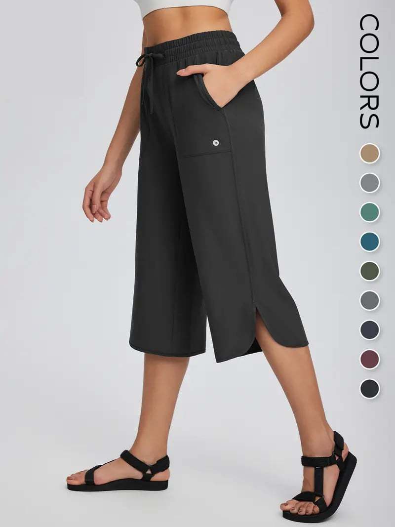 Women's Solid Color Wide-Leg Elastic Waist Cropped Pants