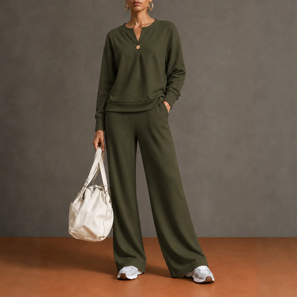 Women's Two-Piece Sweatshirt & Drawstring Wide-Leg Pants Set