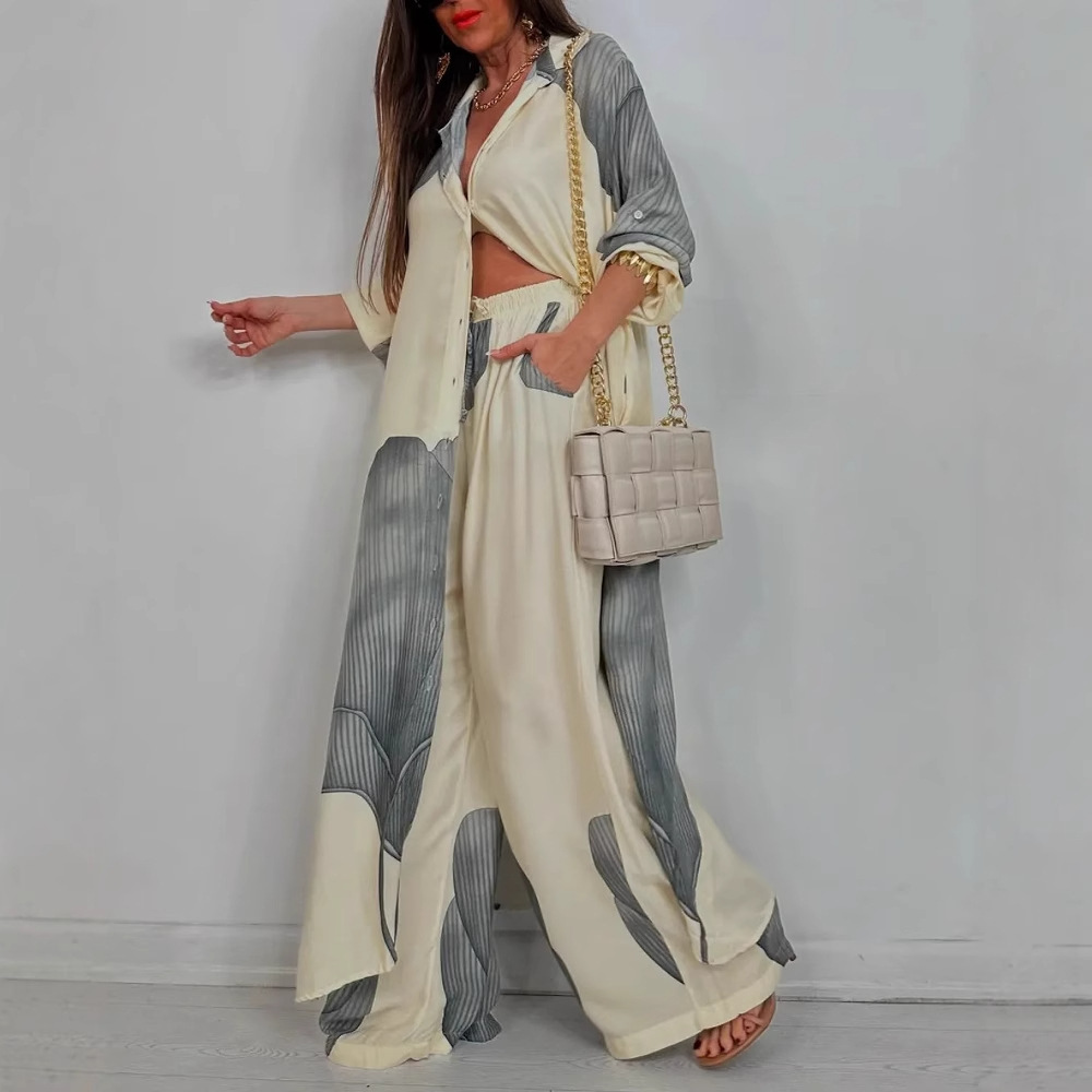 Women's Colorblock Loose Shirt and Pants Two-Piece Set