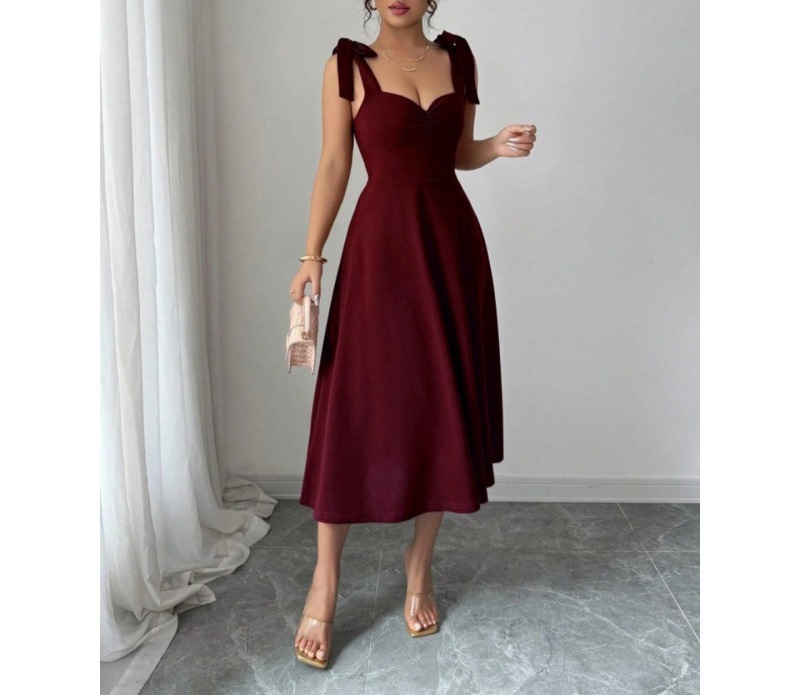 Elegant Solid Color Sleeveless Maxi Dress with Bubble Sleeves