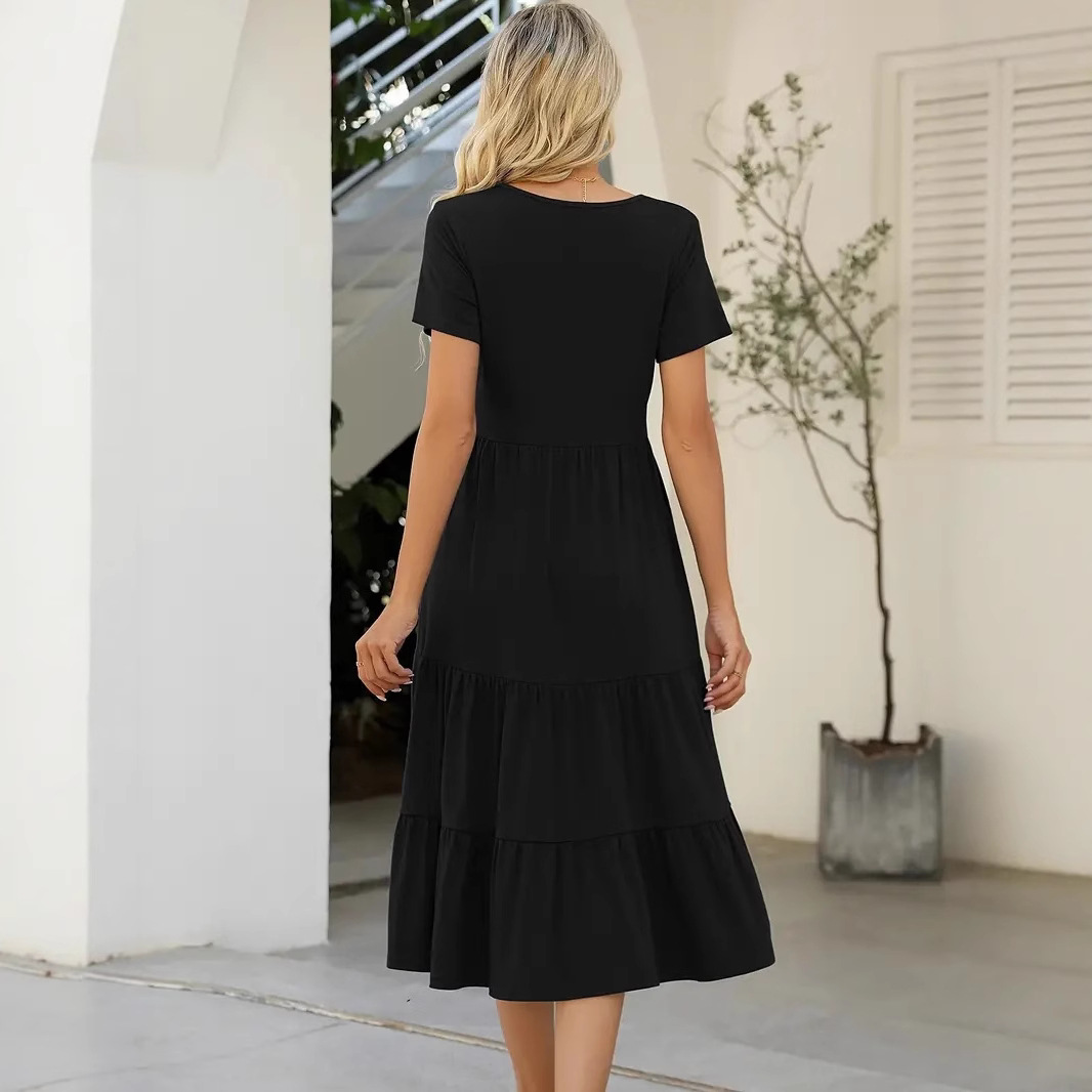 Women's Round Neck Tie Short Sleeve Casual Dress