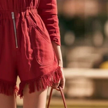 Retro Western Red Fringe Hem Jumpsuit