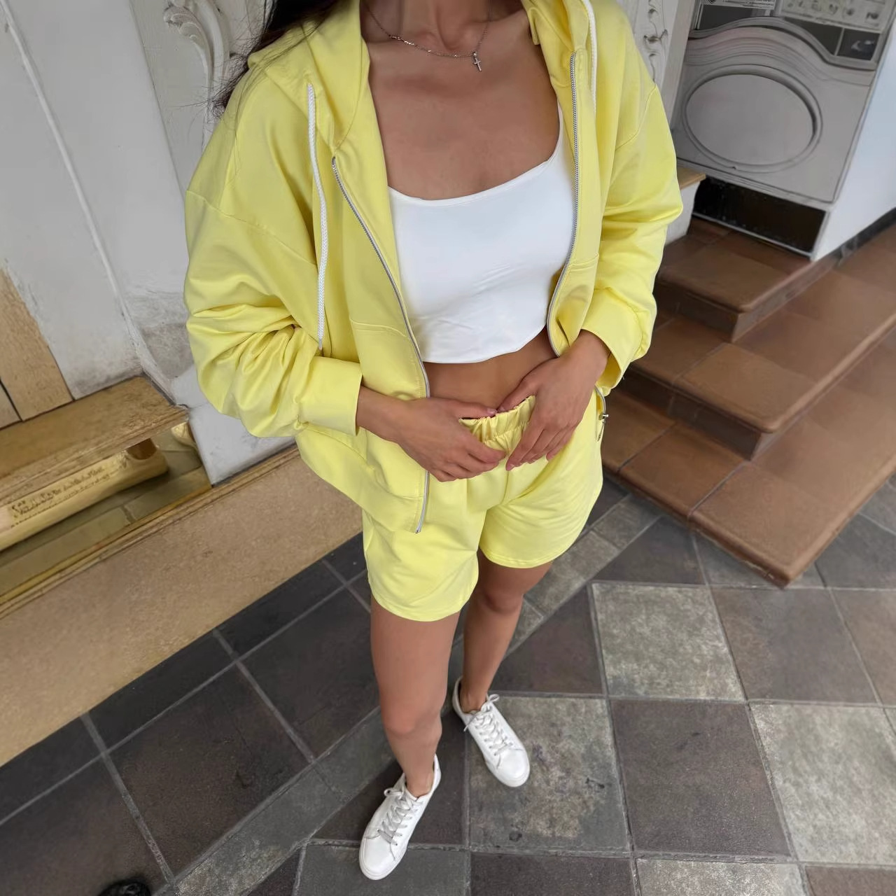 Women's Long-Sleeve Hooded Top and Shorts Two-Piece Set